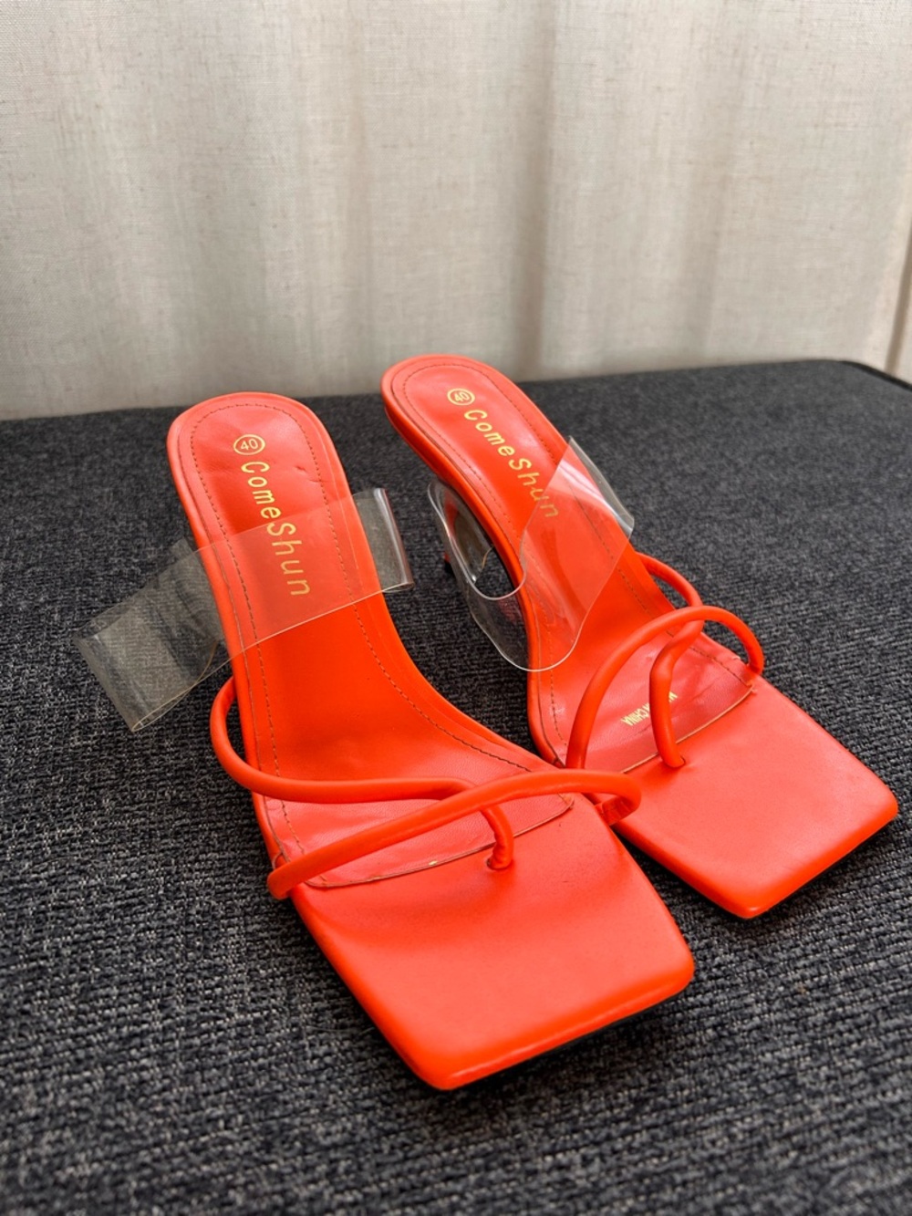 Women's Orange Square-Toe Slide Sandals